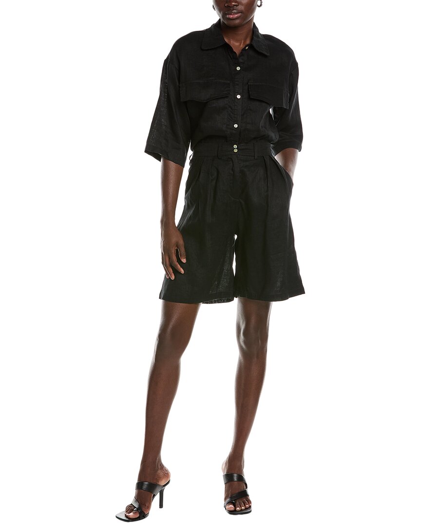 Beulah 2pc Linen Shirt & Short Set In Black