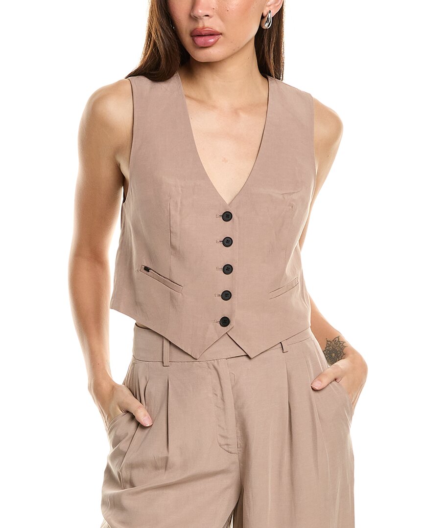 Allsaints Deri Lyn Linen Blend Waistcoat In Black