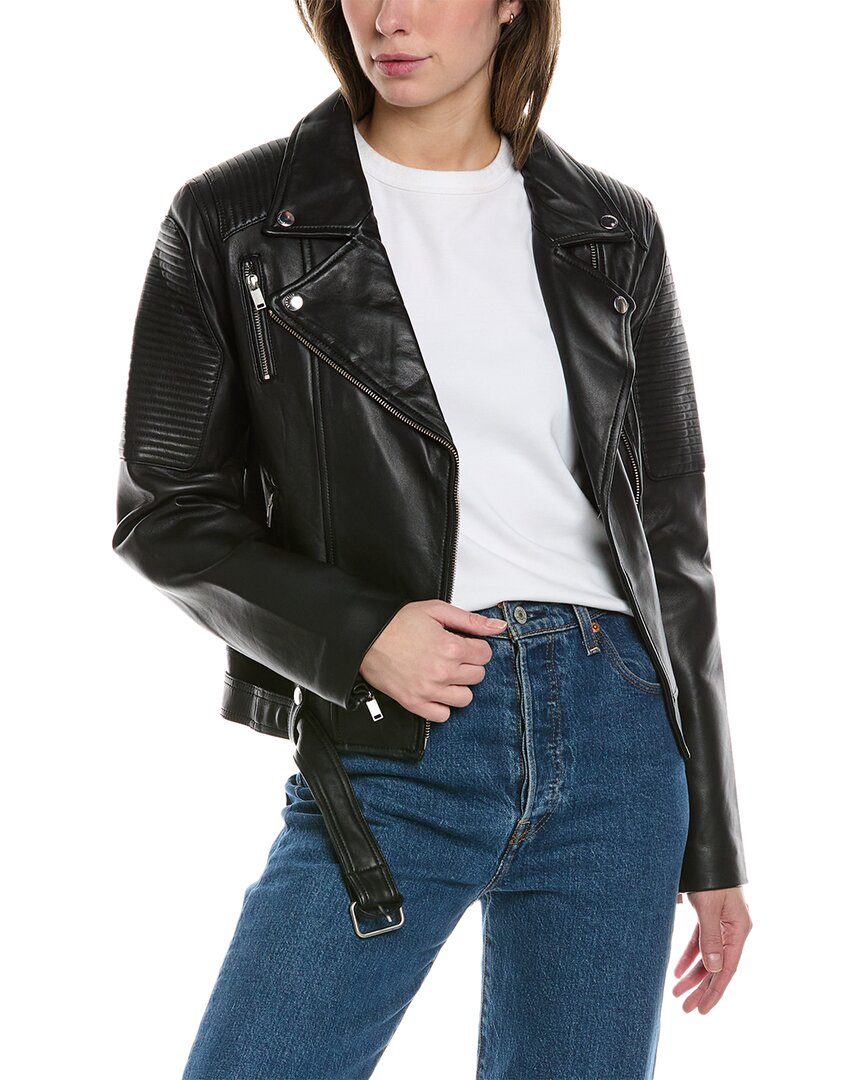 Shop Ena Pelly Classic Leather Biker Jacket In Black