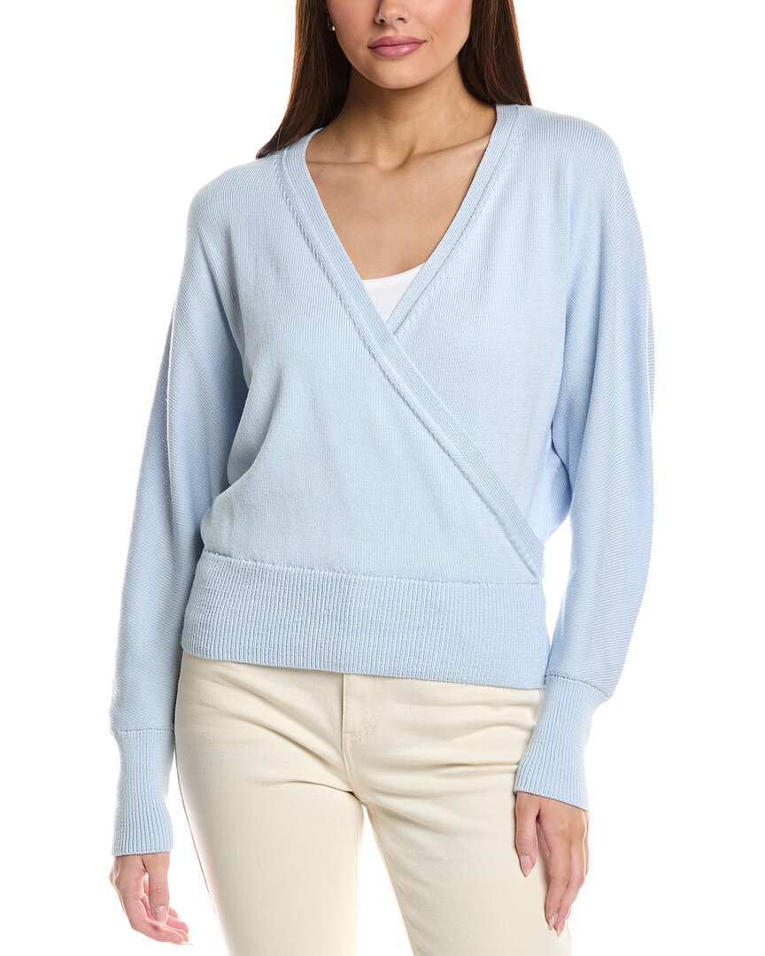Lafayette 148 New York V-neck Wrap Silk-blend Sweater In Blue