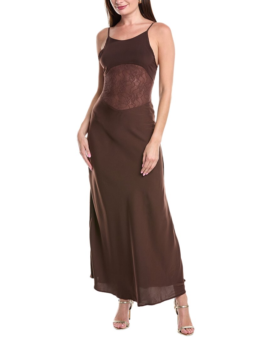 Weworewhat Lace Slip Midi Dress In Brown