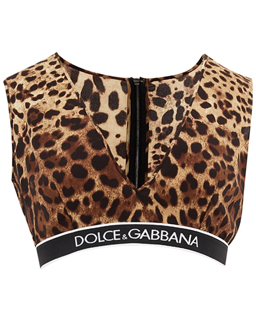 Shop Dolce & Gabbana Brown Leopard Print Cropped V Neck