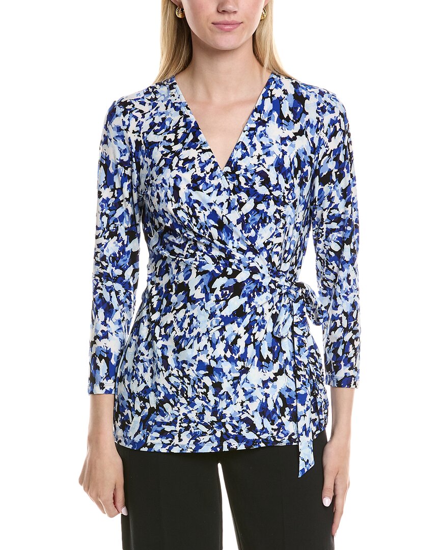 Anne Klein Printed Tie-waist Top In Blue