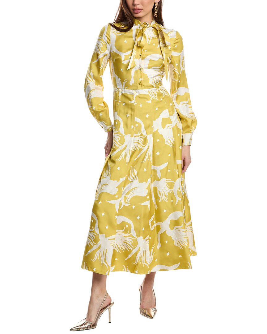 Shop Valentino Silk Midi Dress In Green