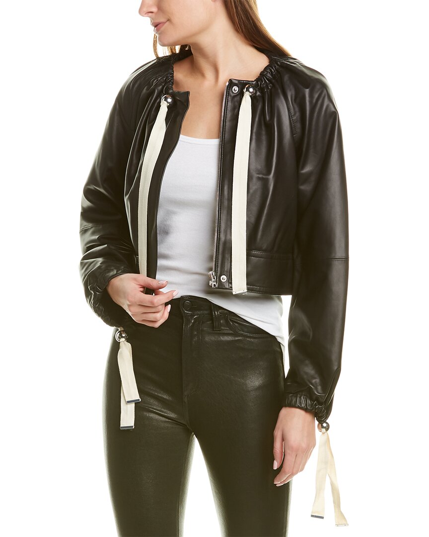 Image of Yigal Azrouel Ruched Neck Leather Jacket