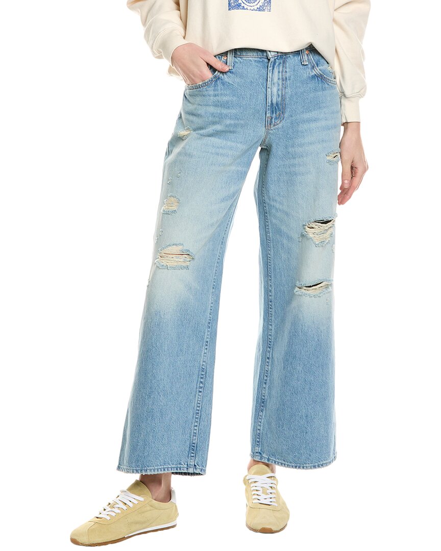 Mother The Down Low Spinner Hover Holey Roller Wide Leg Jean In Blue