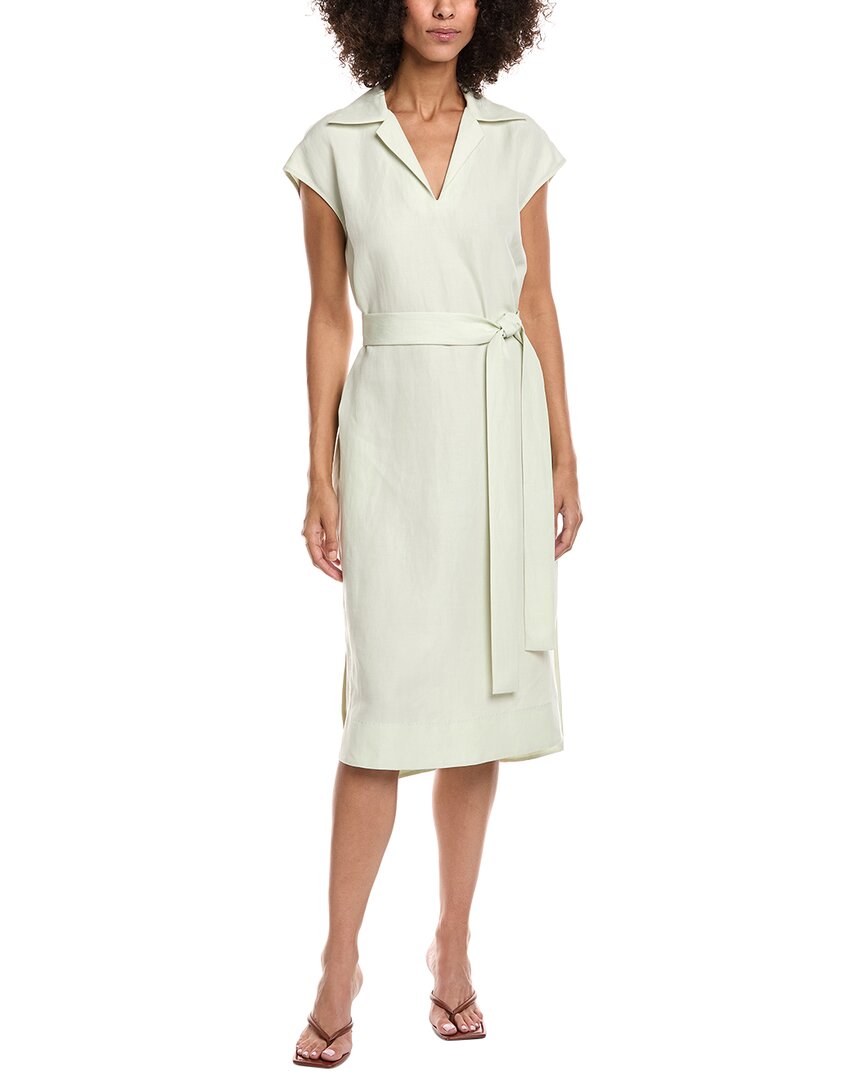 Lafayette 148 New York Belted High-low Silk & Linen-blend Mini Dress In White