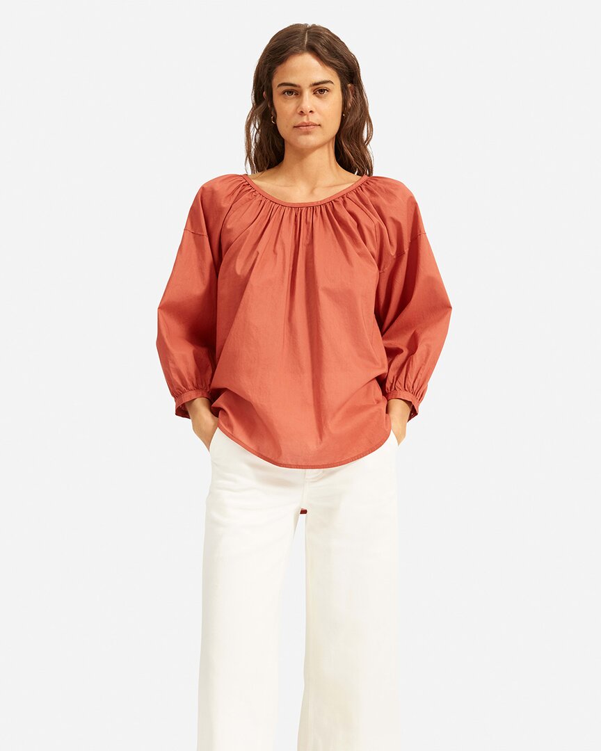 Everlane The Ruched Air Blouse In Orange