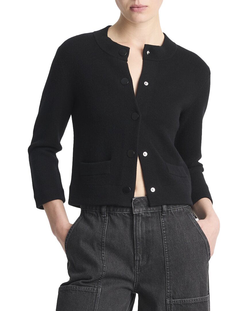 Vince Shrunken Snap Wool-blend Cardigan In Black