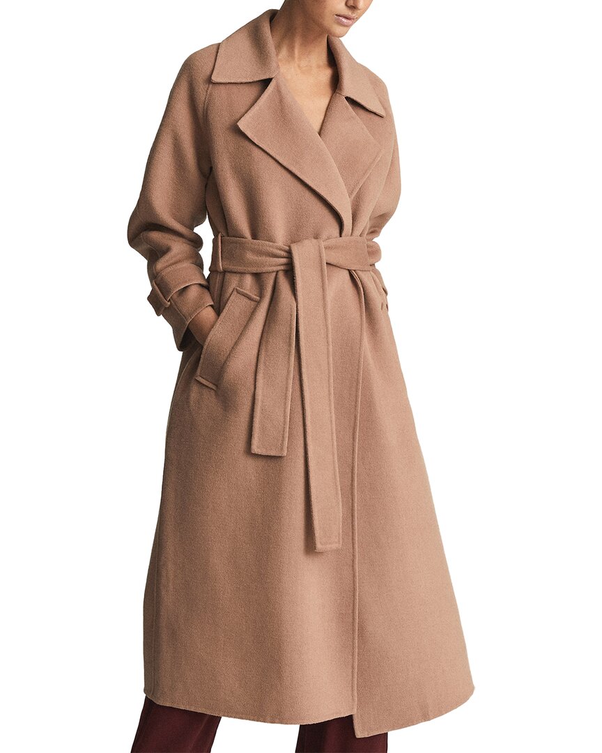 Shop Reiss Felo Belted Blindseam Wool-blend Coat In Pink