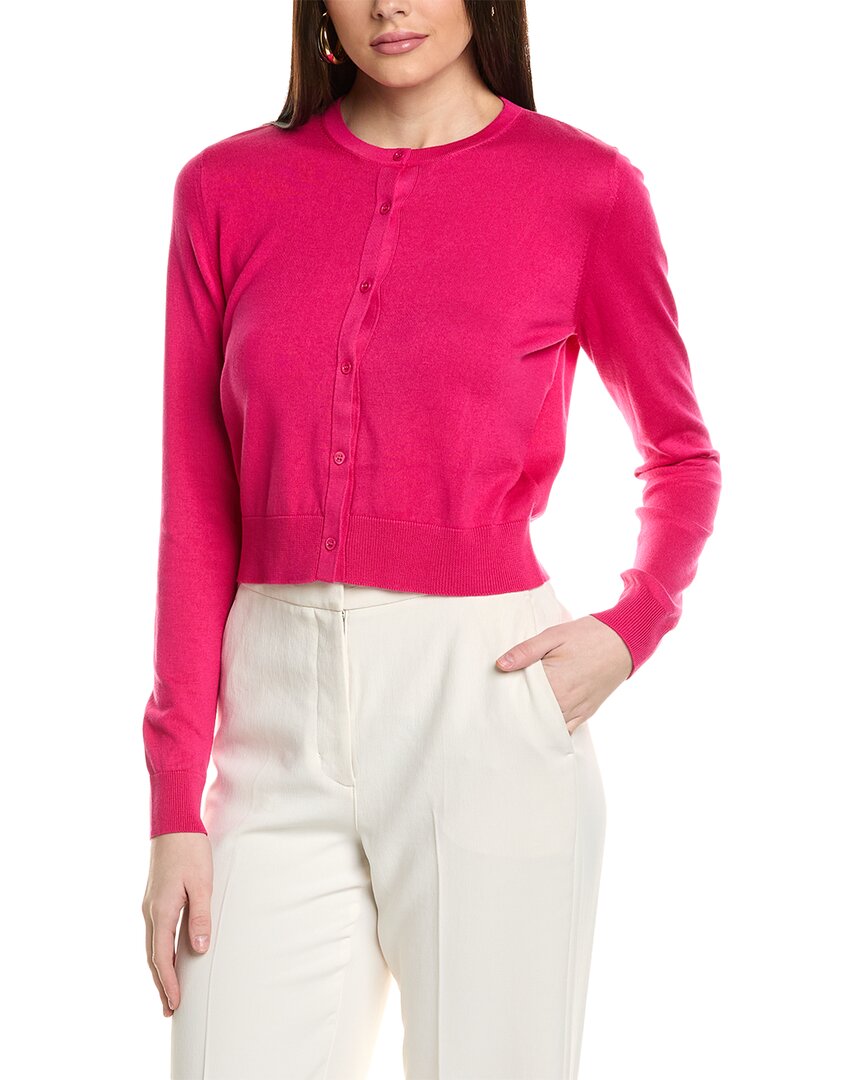 Shop Carolina Herrera Crewneck Silk-blend Cardigan In Pink