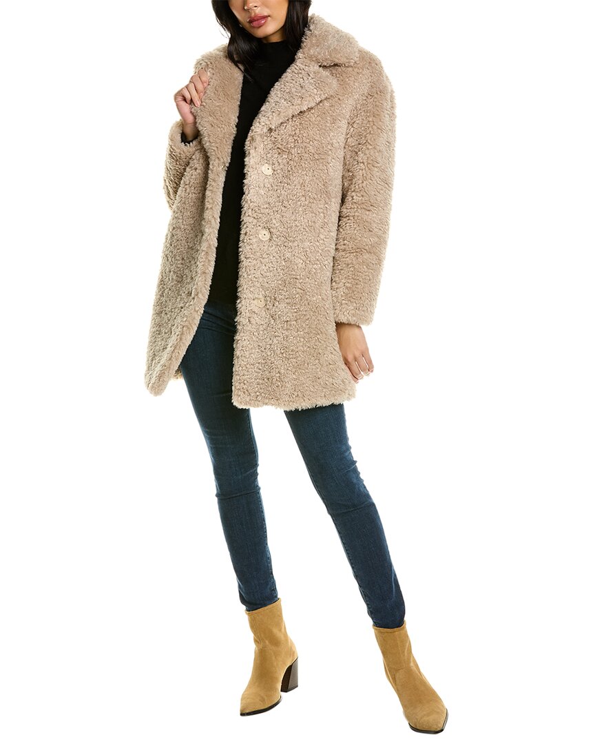 Herno Faux-fur Single-breasted Coat In Brown
