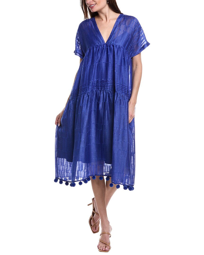 Pre-owned Lafayette 148 York Ernst Linen-blend Dress Women's In Blue