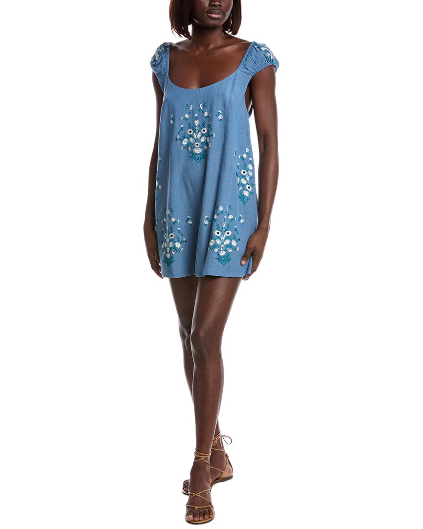 Free People Wildflower Embroidered Minidress In Blue