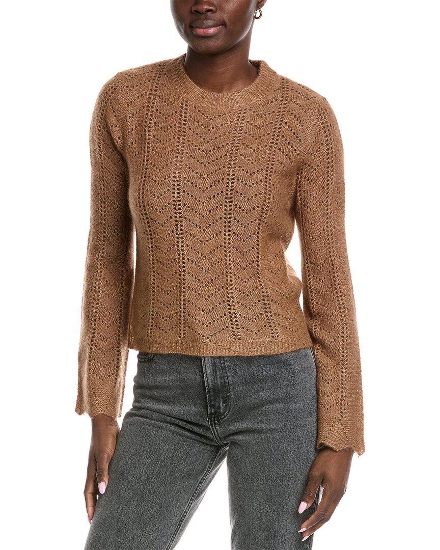 Autumn Cashmere Bell-sleeve Pointelle Cashmere & Silk-blend S Sweater In Brown