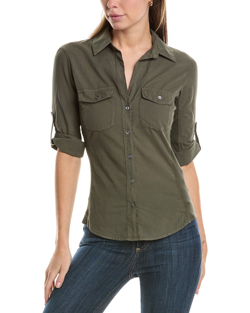 James Perse Cotton V-neck Button-up Shirt In Green