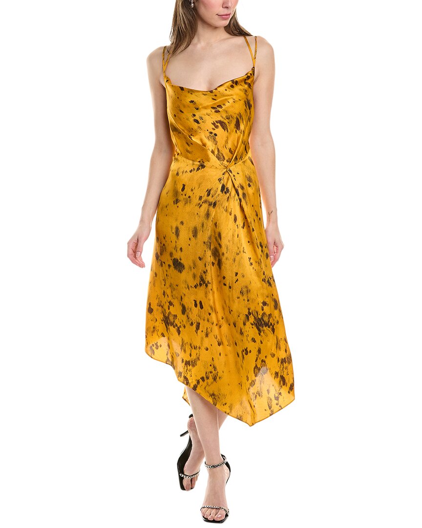 Allsaints Marta Ronnie Silk-blend Midi Dress In Yellow