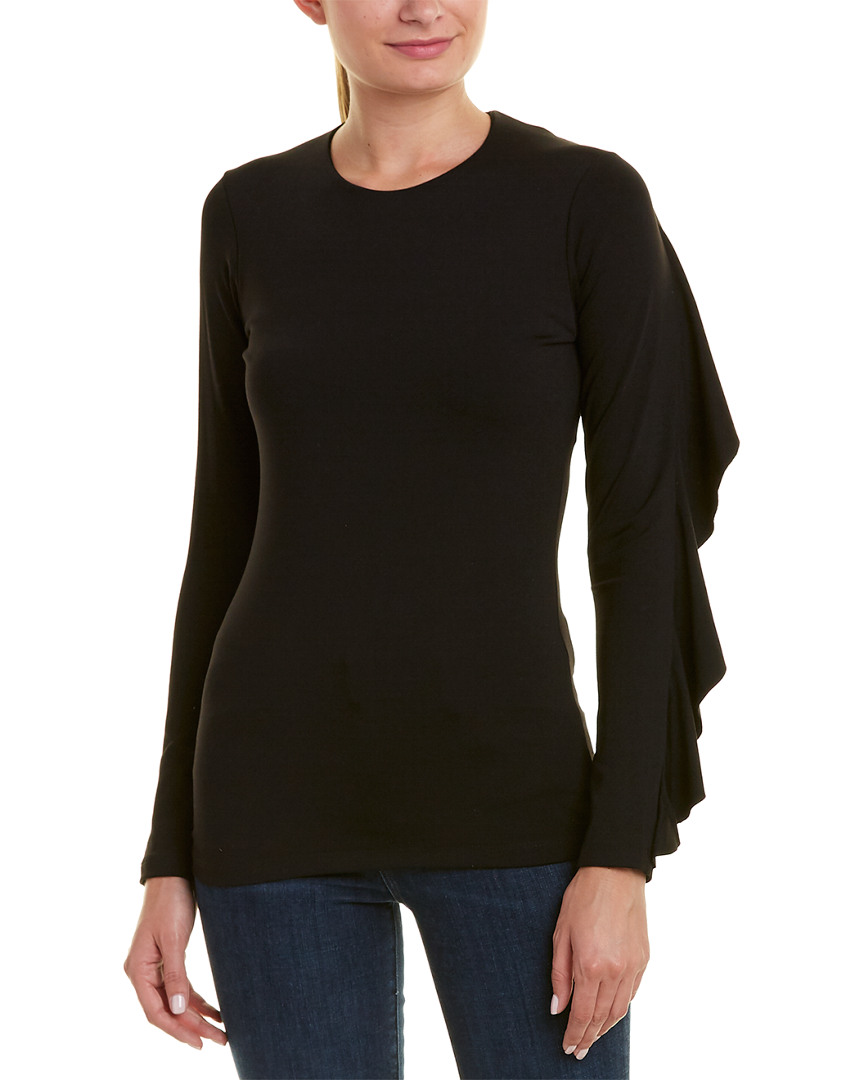 Image of susana monaco Ruffle Trim solid Stretch Top