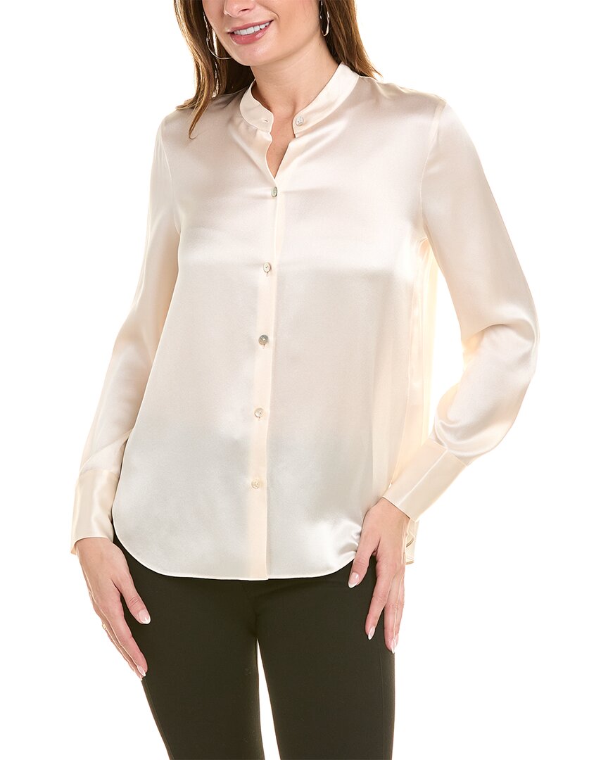 Shop Vince Slim Fitted Band Collar Silk Blouse
