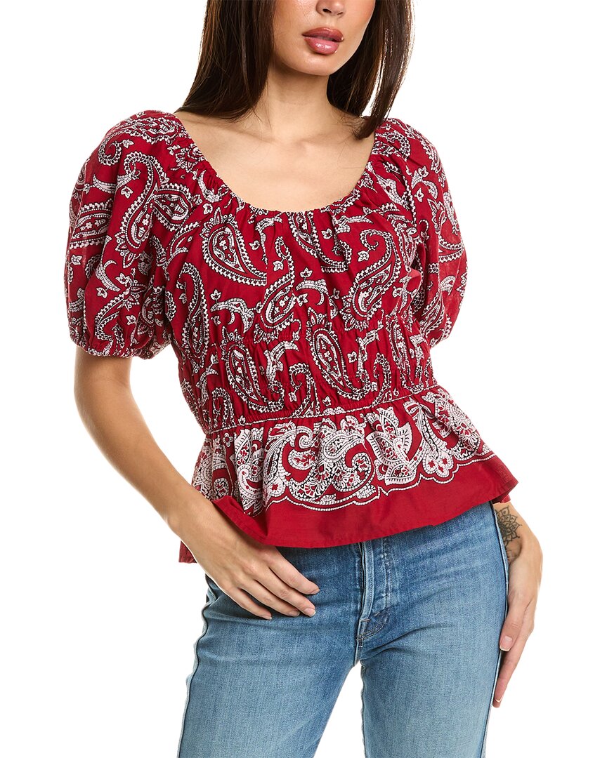 Shop Sea Ny Theodora Paisley Print Puff Sleeve Top In Red