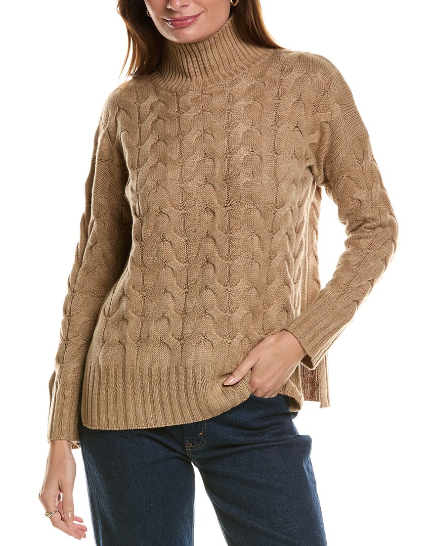 Shop Forte Cashmere Luxe Cable Funnel Neck Wool & Cashmere-blend Tunic In Brown