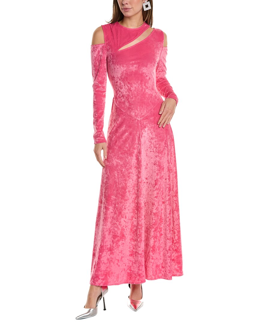Shop Ganni Velvet Jersey Maxi Dress In Pink