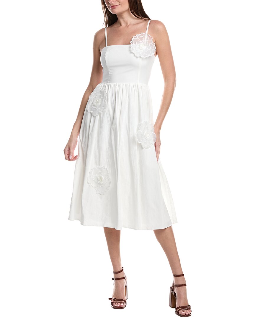 Avec Les Filles Large Flower Applique Midi Dress In White