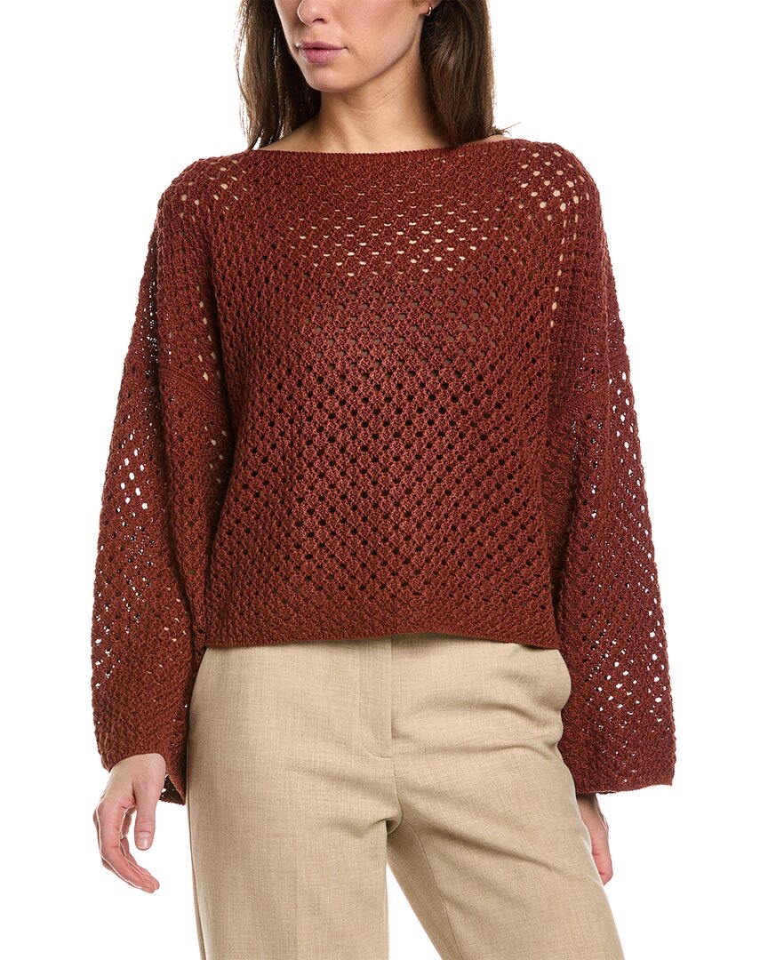 Shop Lafayette 148 New York Open Stitch Linen-blend Sweater In Brown