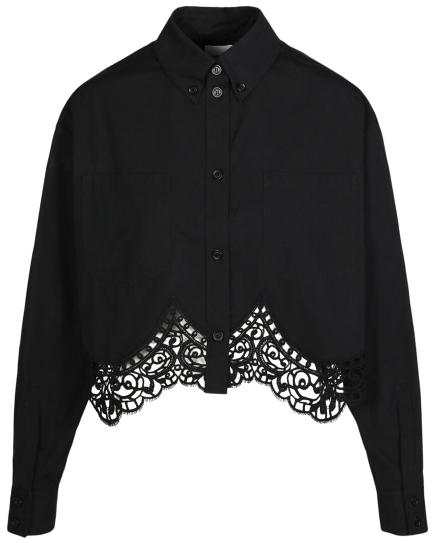 Burberry Cropped Shirt With Macrame Lace Insert In Black