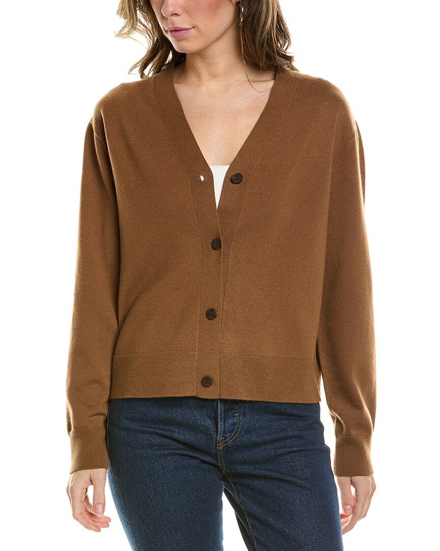 Vince Wool Blend V Neck Cardigan In Brown