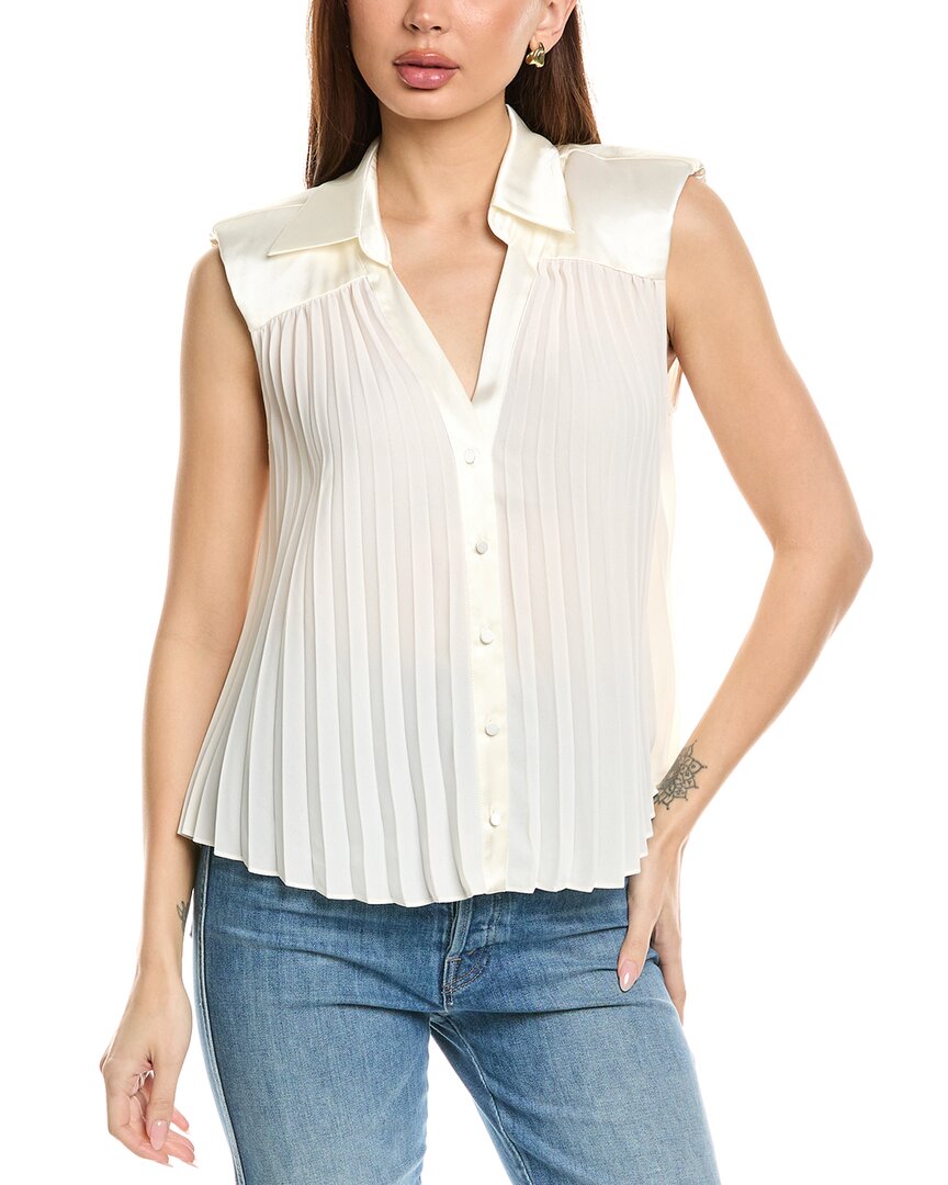 Cinq À Sept Claire Sleeveless Pleated Button-front Top In Ivory