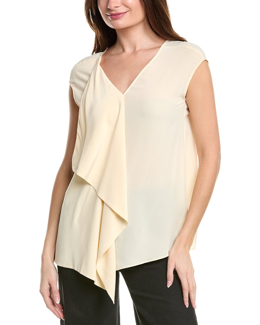 Lafayette 148 New York Convertible Asymmetrical Silk Blouse In Tan
