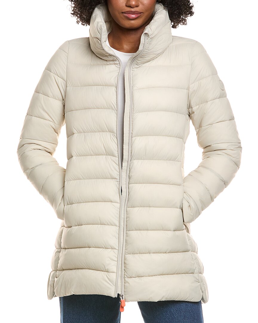 Save The Duck Linnea Long Basic Coat In Neutral