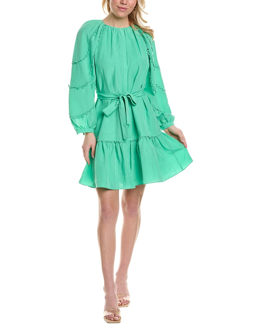 Shop Kobi Halperin Meadow Linen-blend Peasant Dress In Green