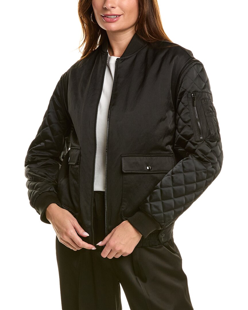 Shop The Kooples Quilted Sleeve Bomber Jacket In Black