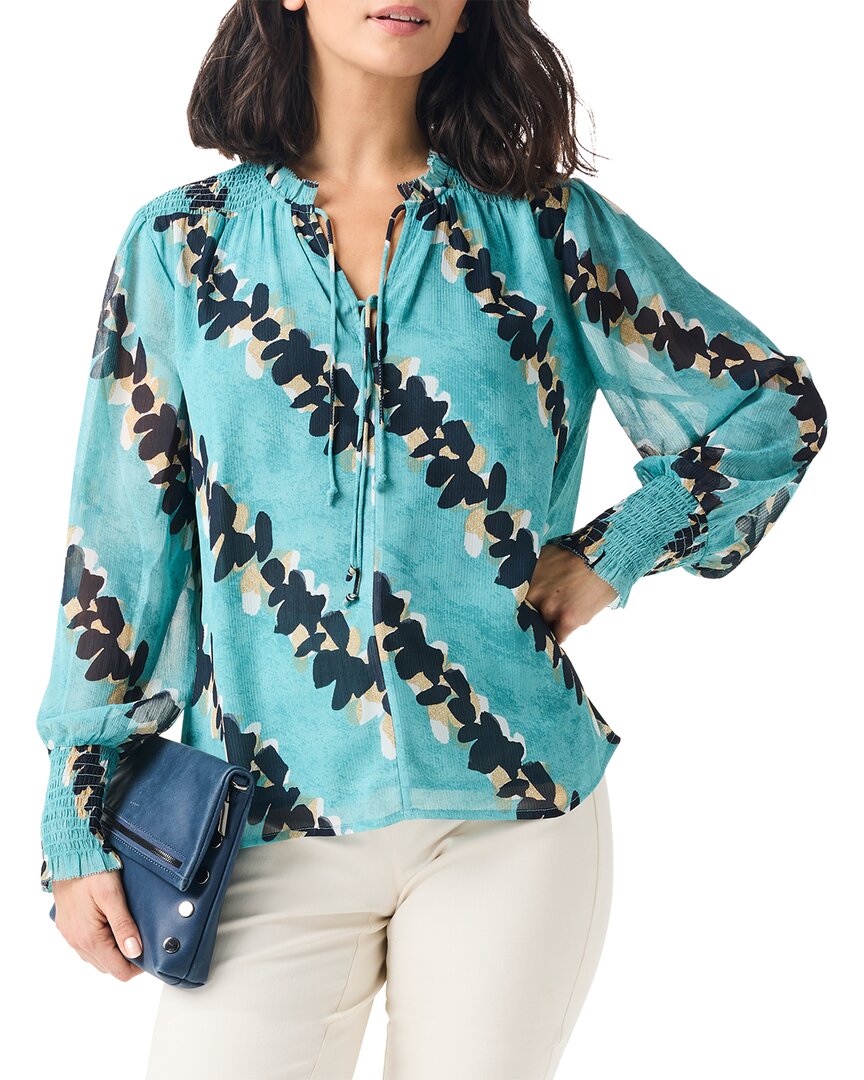 Nic + Zoe Rolling Reef Print Tie Neck Top