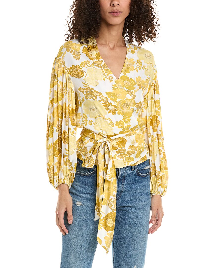 Shop Ted Baker Blouson Wrap Top In Yellow