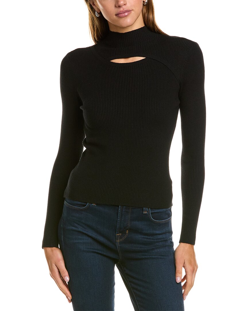 Lea & Viola Cutout Mock Neck Sweater In Black