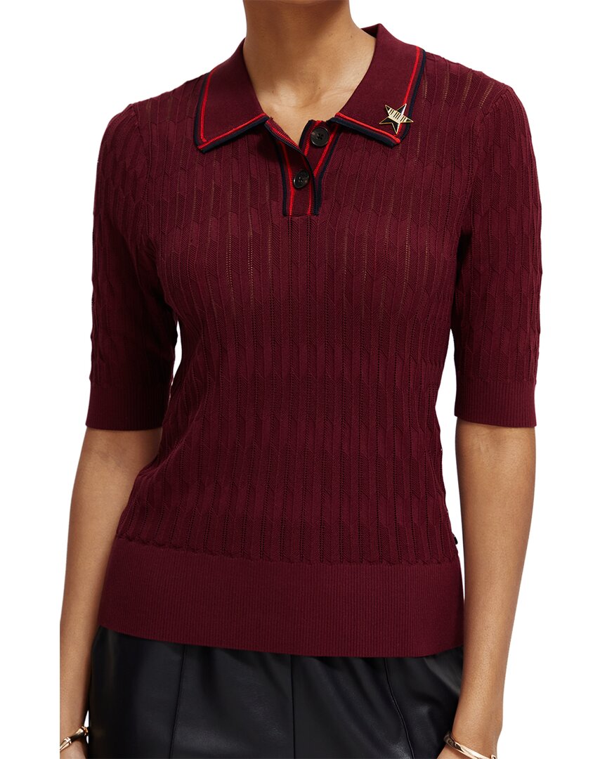 Shop Scotch & Soda Pointelle Polo Shirt In Red