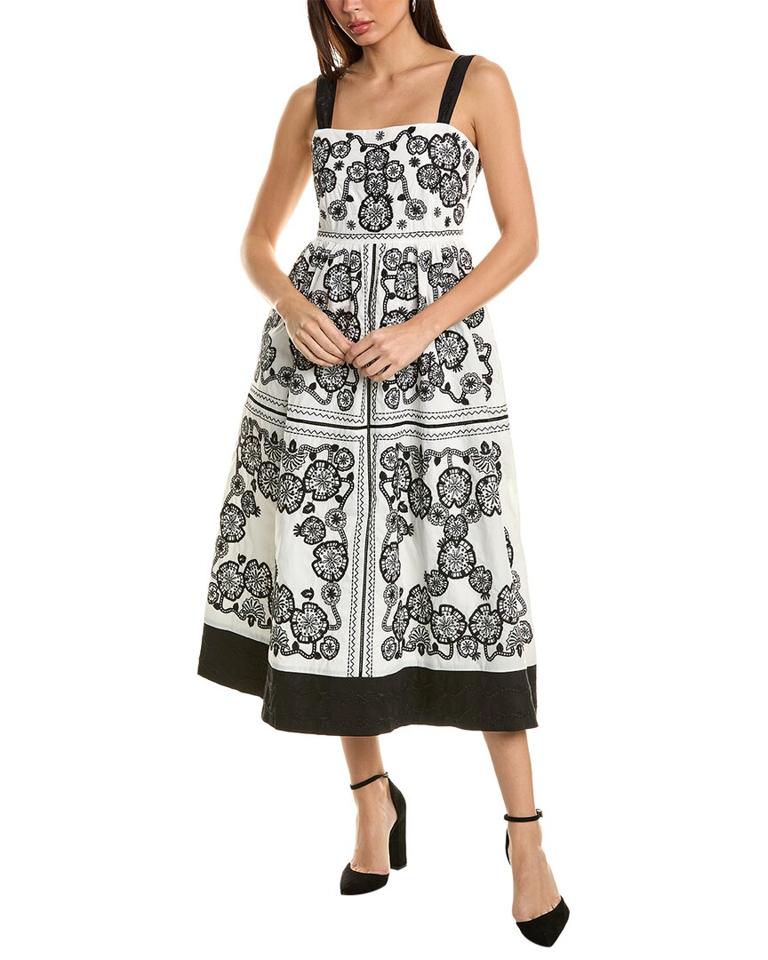 Johnny Was Mel Embroidered Square-neck Midi Dress In White