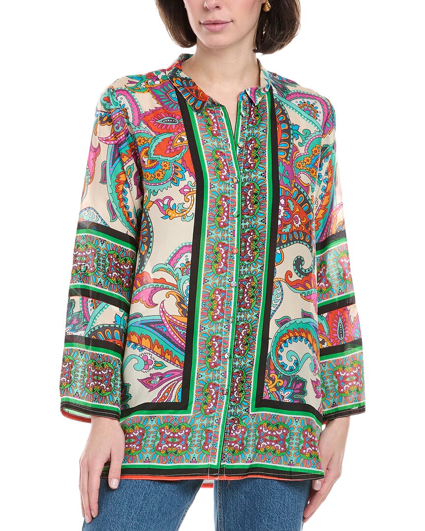 Johnny Was Petite Delia Silk Tunic In Green