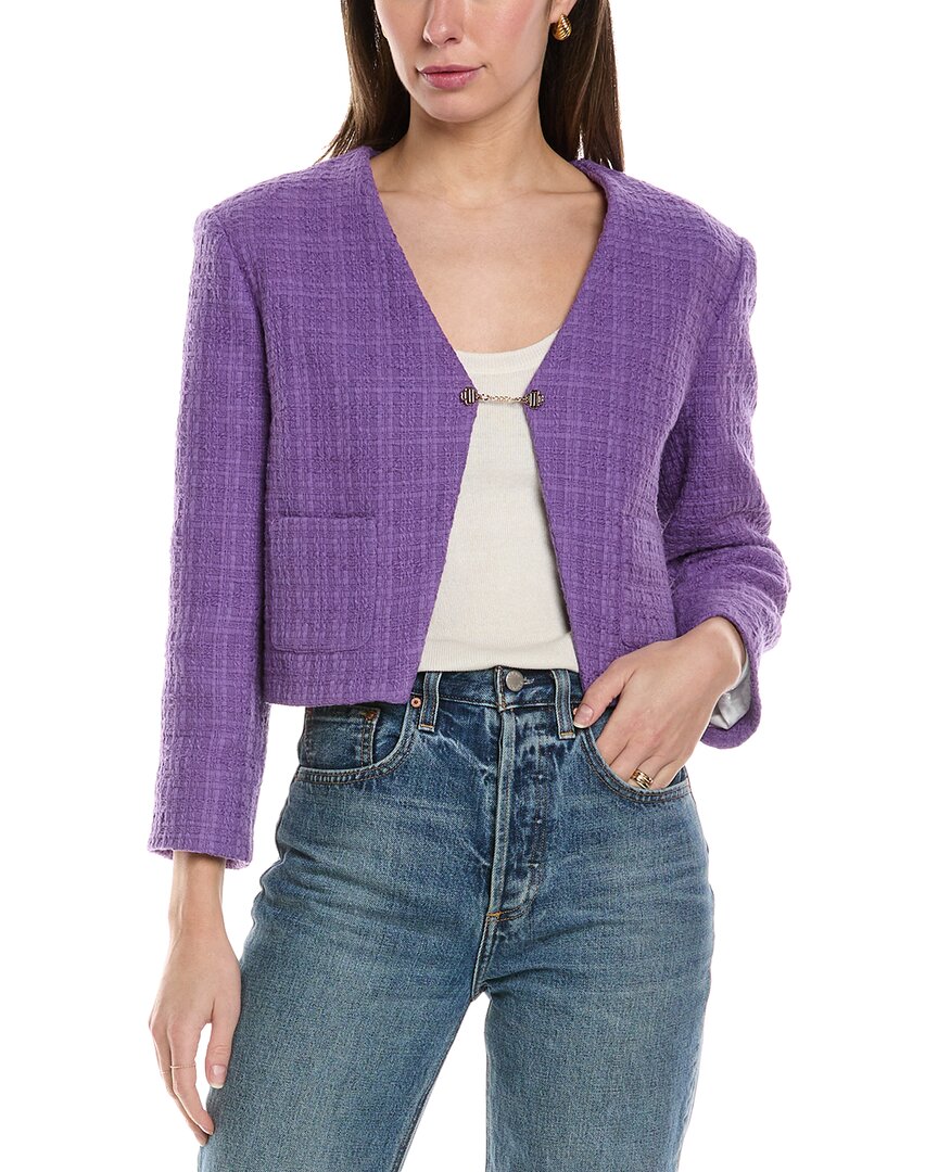 Maje Vapraia Cropped Tweed Jacket In Purple