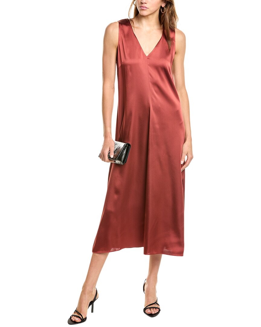 Vince Satin Midi Dress In Red