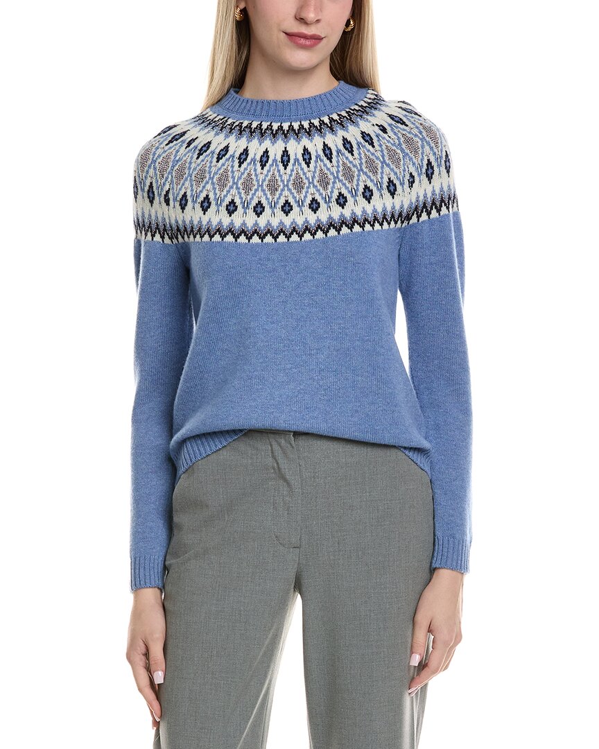 Sofiacashmere Fairisle Crewneck Wool & Cashmere-blend Sweater In Blue