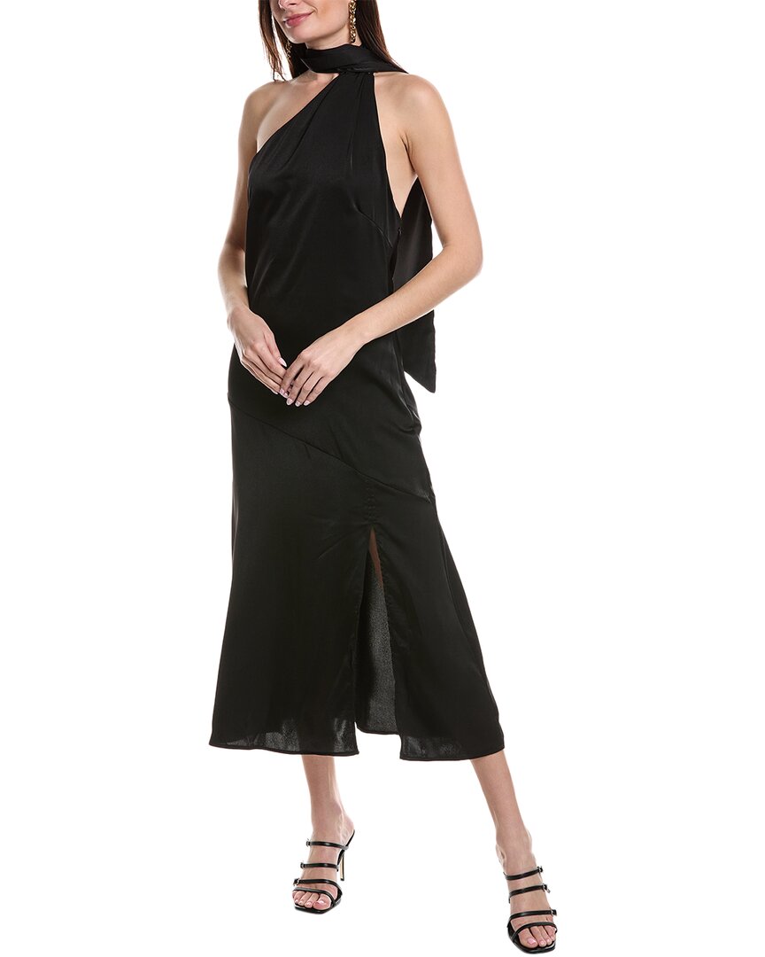 Shop Reveriee One-shoulder Midi Dress In Black