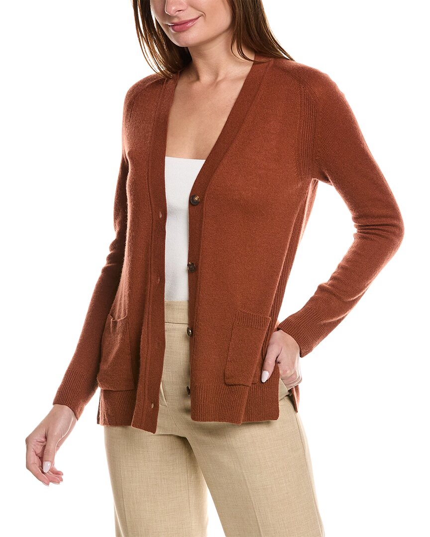Lafayette 148 New York Loose Knit Cashmere Cardigan In Brown