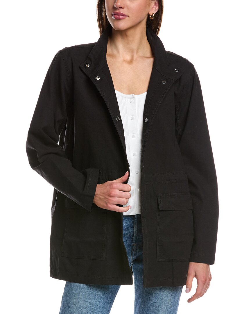 Eileen Fisher Stand Collar Long Jacket In Black