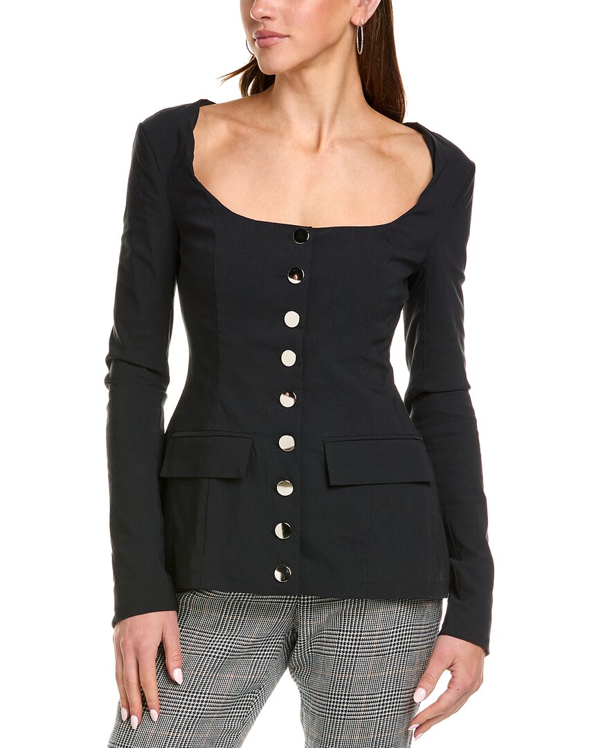 WEWOREWHAT WEWOREWHAT BOATNECK PEPLUM LINEN-BLEND BLAZER TOP