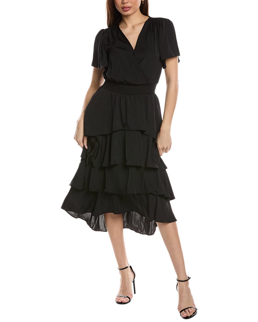 Vince Camuto Flutter Sleeve Tiered Dress In Black