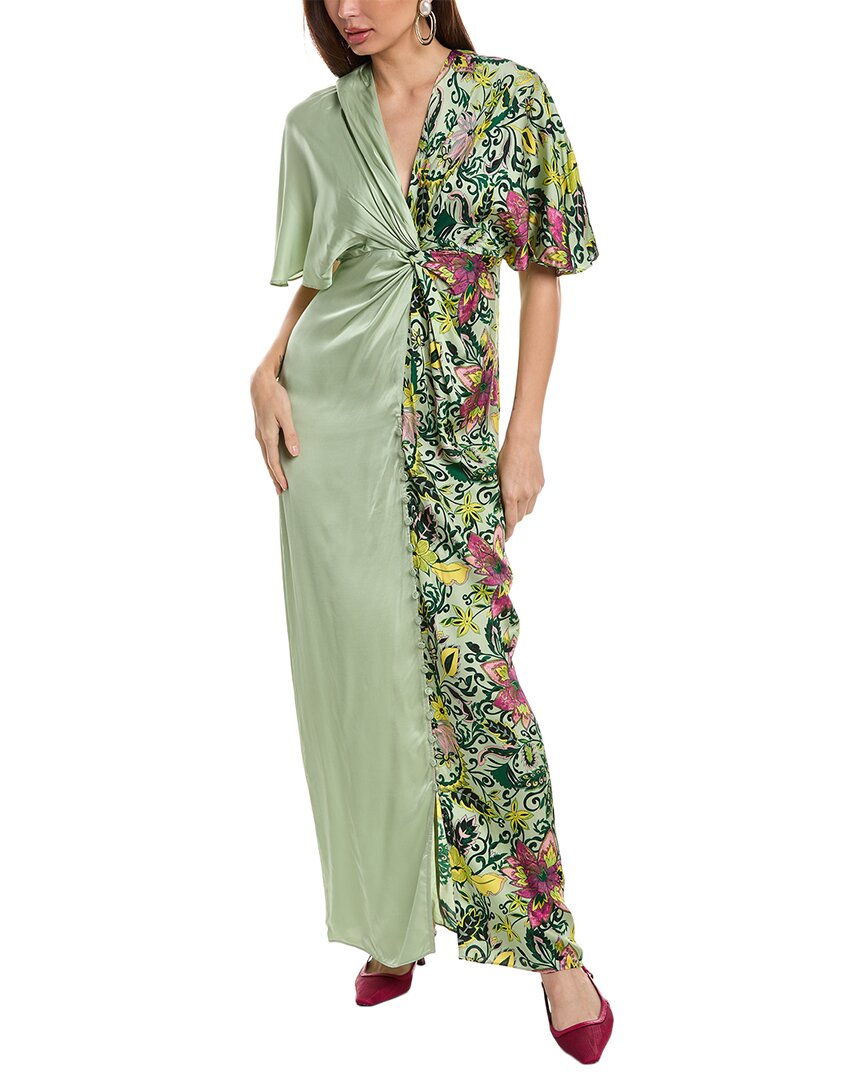 Diane Von Furstenberg Hattie Mixed Print Satin Maxi Dress In Green